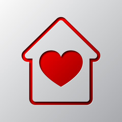 Paper art of the house with heart symbol. Vector illustration.