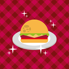 picnic hamburger fresh fast food on red tablecloth vector illustration