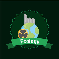 Ecology design with earth planet and nuclear symbol over green background, colorful design. vector illustration
