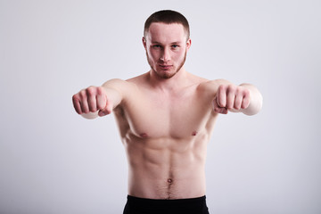 strong man showing his fists