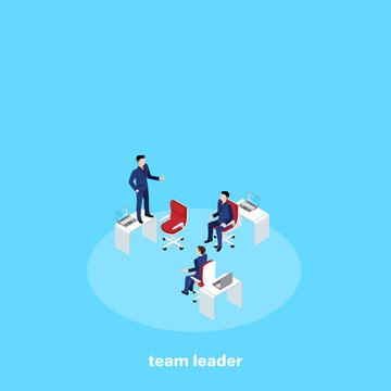 people in business suits work in a team, an isometric image