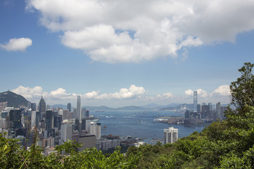 Fototapeta premium Victoria Harbour, Hong Kong, looking west towards Lantau Island and the New Territories