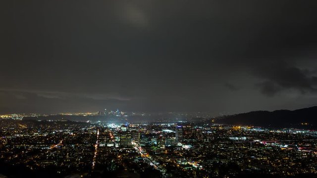 Downtown Los Angeles and Glendale with Rain Fall Night Timelapse