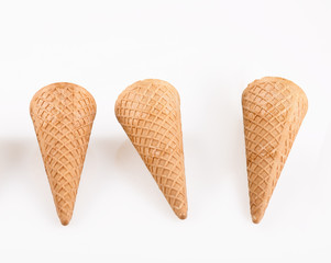 empty ice cream cone on white background