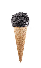 black ice cream with cone isolated on white background