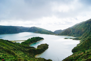 Amazing panoramic view of Lagoa do Fogo in San Miguel island, Azores,Portugal