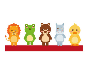 cute little animals in shelf vector illustration design