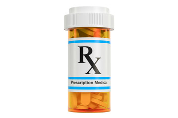 Medical bottle full drugs, 3D rendering