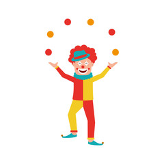 circus clown doing juggling with balls vector illustration design