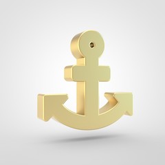 Golden anchor icon isolated on white background.