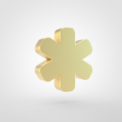 Golden asterisk icon isolated on white background.