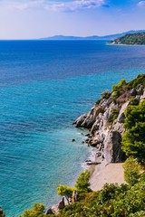 beautiful landscape of turquoise sea and rocky coast in Greece