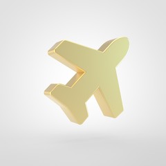 Obraz premium Golden plane icon isolated on white background.