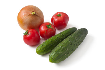 Onions, tomatoes and cucumbers