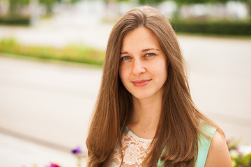 Portrait close up of young beautiful woman