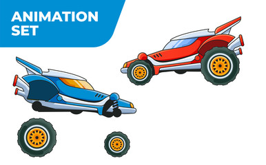 Red and Blue Racing Cars. Prepared for animation.