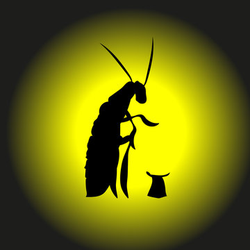 Homeless, hungry, beggar cockroach begs for money, vector illustration. cockroach a beetle contour. For insect control services silhouette