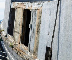 close-up on an item from a fishing boat, a cutter anchored in a port