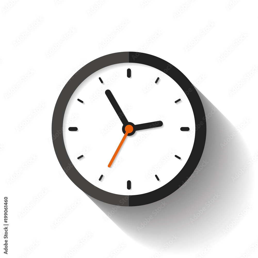 Poster simple clock icon in flat style, minimalistic timer on white background. business watch. vector desi