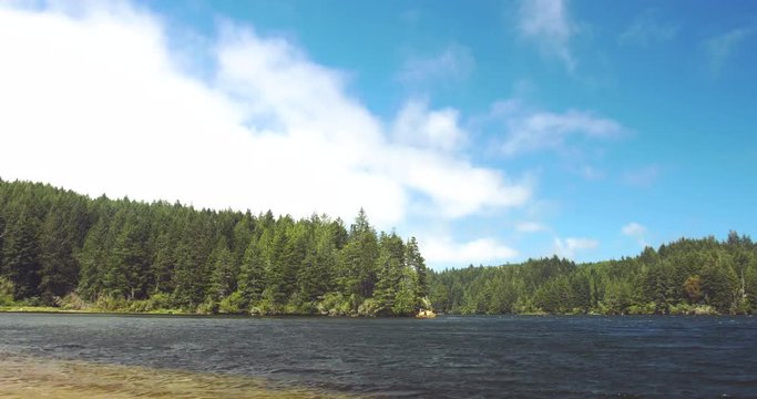 Time Lapse of Clouds over Beautiful Lake &amp; Forest Background