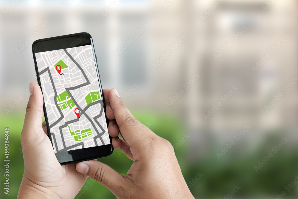 Poster gps map to route destination network connection location street map with gps icons navigation