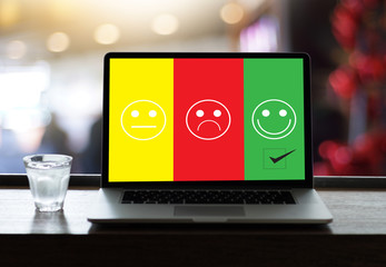 business man and woman select happy on satisfaction evaluation? And good mood smiley and evaluate