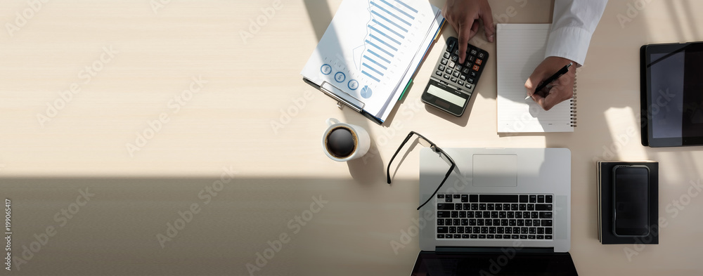 Aufkleber close up businessman using calculator on documents unrecognizable finance use calculate about cost a