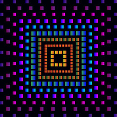 Abstract gradient colorful squares on black background