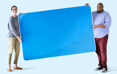 People holding a blank board