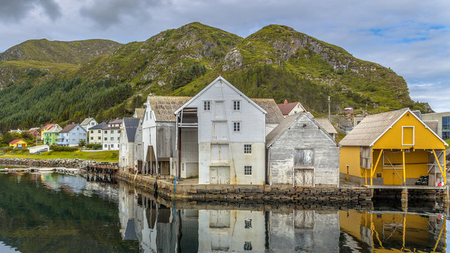 Old wooden Warehouses in Runde island harbour