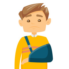 Injured caucasian white man wearing an arm brace