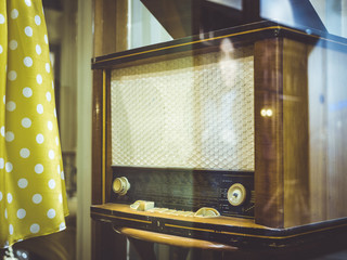 old vintage vinyl player with radio