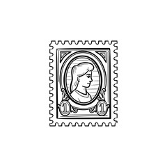 Obraz premium Philately hand drawn outline doodle icon. Postage stamp vector sketch illustration for print, web, mobile and infographics isolated on white background.