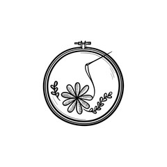 Handicraft hand drawn outline doodle icon. Thread and needle for embroidery vector sketch illustration for print, web, mobile and infographics isolated on white background. © Visual Generation