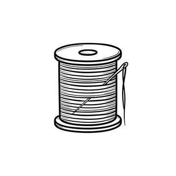 Thread spool with needle hand drawn outline doodle icon