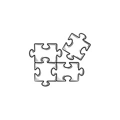 Puzzle hand drawn outline doodle icon. Piece of puzzle vector sketch illustration for print, web, mobile and infographics isolated on white background.