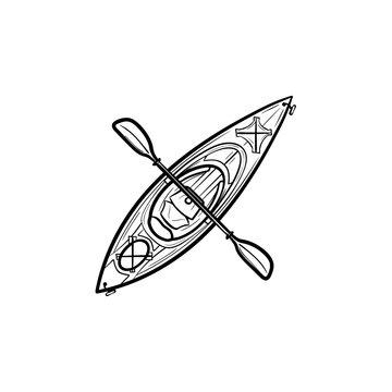 Kayak with paddle hand drawn outline doodle icon. Kayaking vector sketch illustration for print, web, mobile and infographics isolated on white background.