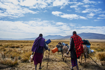 Hike Ngorongoro Conservation Area National park Highlands craters en route for Bulati Village from Nainokanoka with Masai Guide and cook.