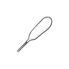 Corn dog with mustard hand drawn outline doodle icon