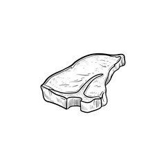 T-bone beef steak hand drawn outline doodle icon. Vector sketch illustration of t-bone beef steak for print, web, mobile and infographics isolated on white background.