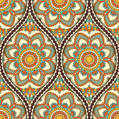 Obraz premium Seamless pattern with ethnic mandala ornament. Hand drawn vector illustration