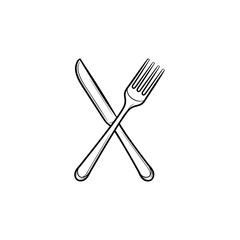 Fork and knife hand drawn outline doodle icon. Cutlery - crossed fork and knife vector sketch illustration for print, web, mobile and infographics isolated on white background.