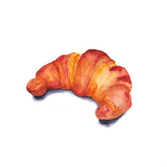 Watercolor sketch of a croissant. Illustration isolated on white background.