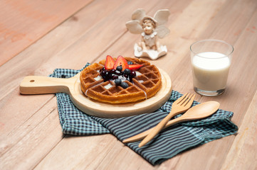 Waffle with strawberry