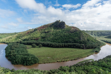Fototapeta na wymiar Picturesque Wailua River bend after a major rainstorm on Kauai, Hawaii