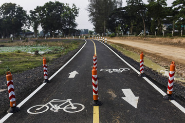 Bicycle lane for cycling is divided into 2 lanes go and black.