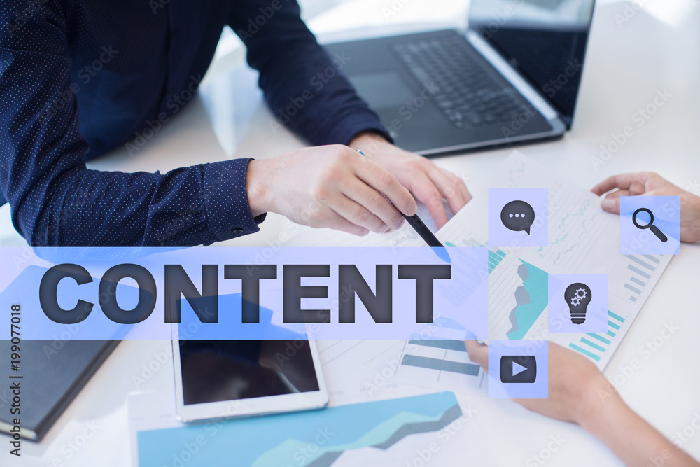 Poster content text on virtual screen. business technology and internet concept.