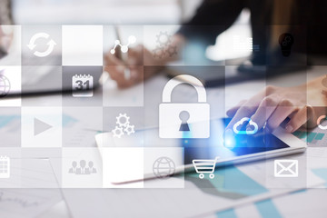 Data protection and cyber security concept on the virtual screen.