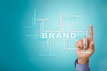 Brand concept on the virtual screen. Business concept. Words cloud.