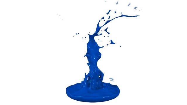 Paint dance with time slowdown on white background. Simulation of 3d splashes of ink on a musical speaker that play music. Splashes as a bright background in ultra high quality 4k. blue